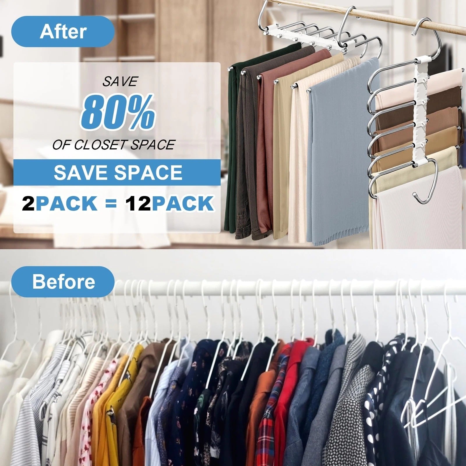 Upgrade 6-Layer Pants & Clothes Hanger – Space Saving Wardrobe Organizer
