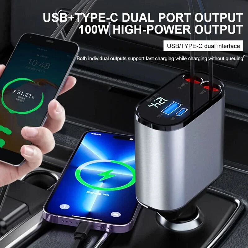 4-in-1 Retractable Car Charger
